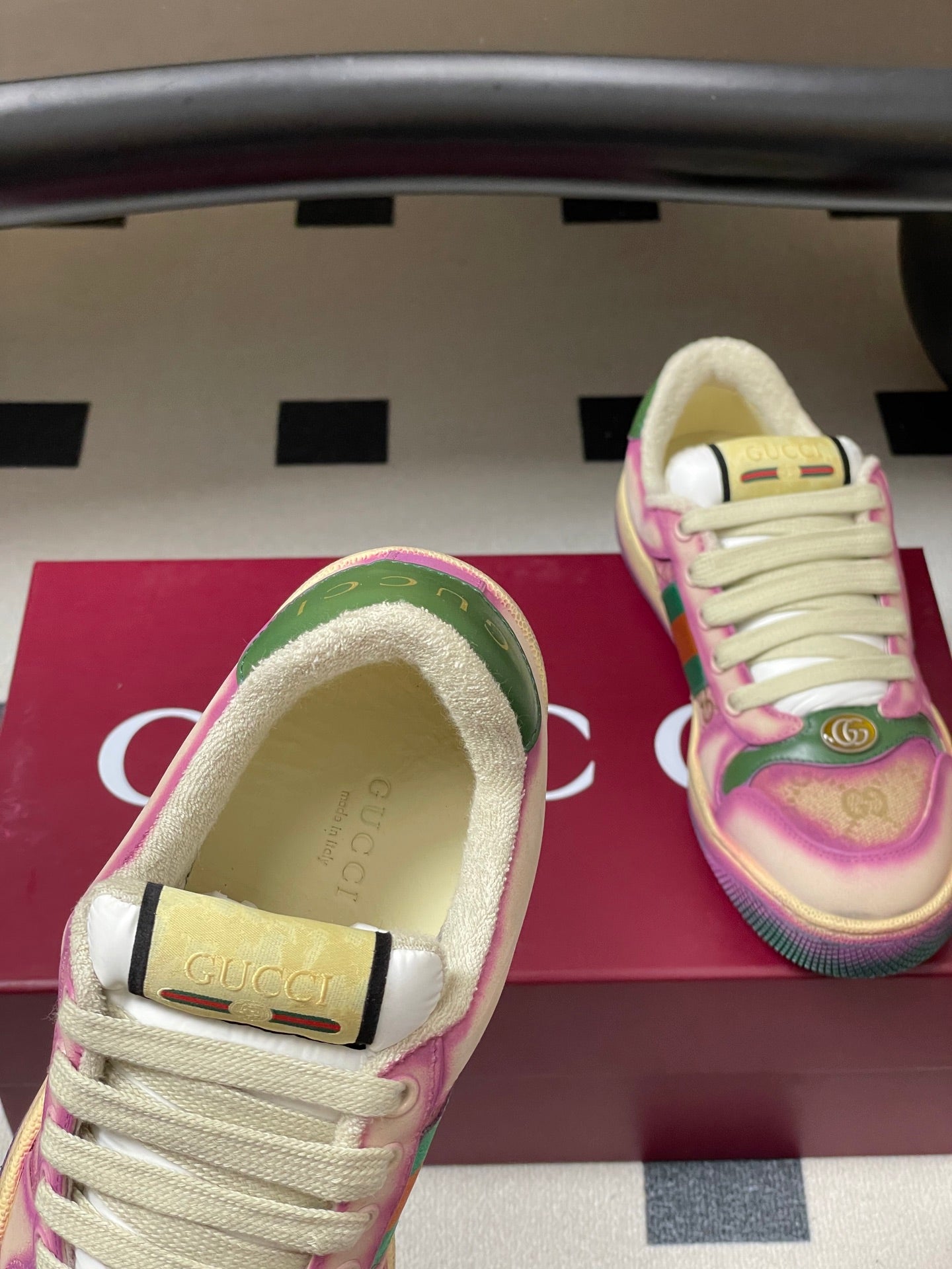 GG 26ss Screener Sneaker Beige Purple Green Fabric Calfskin 697904