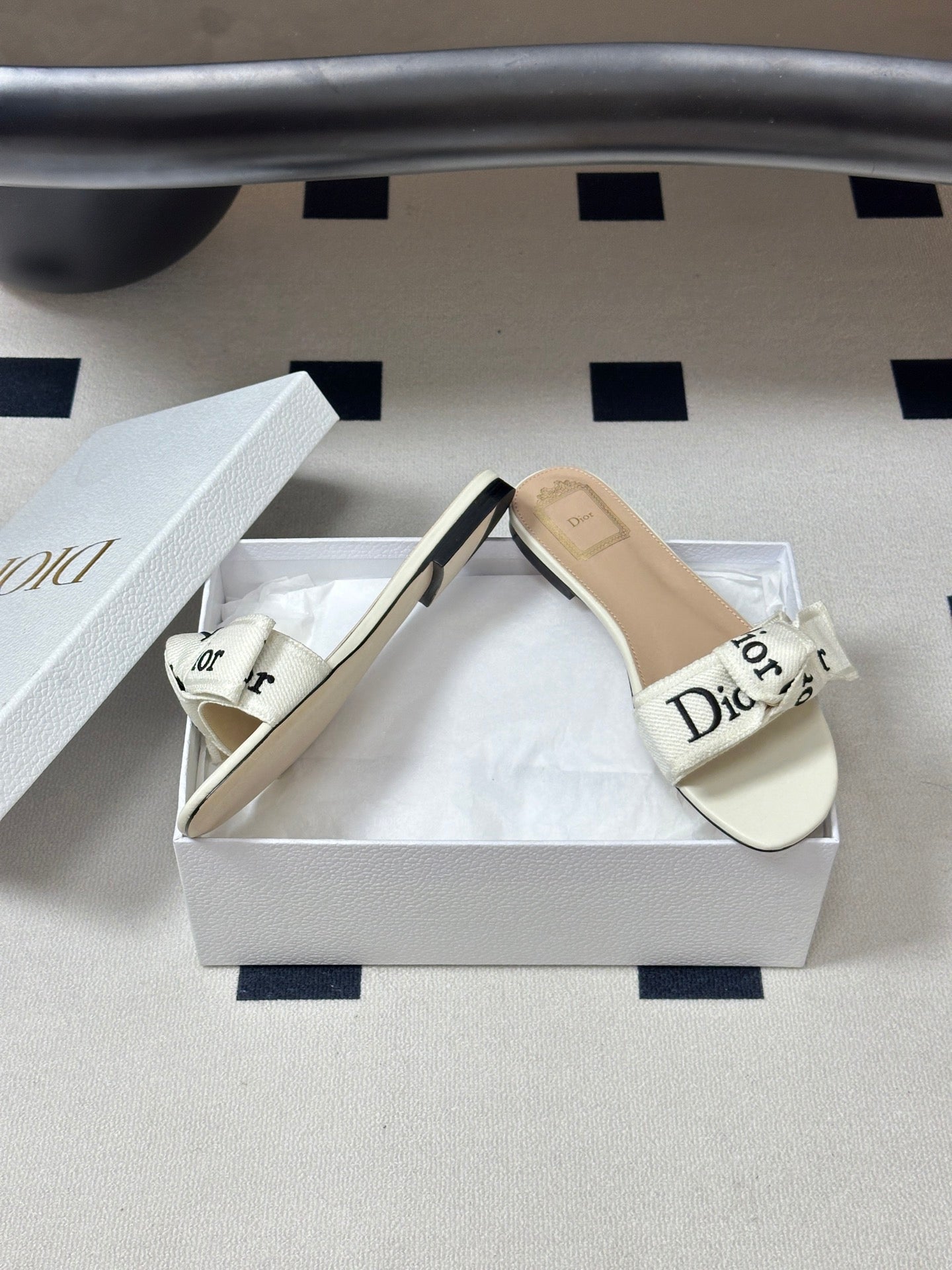 Dior 2026  J'Adior Classic Logo Webbing Bow Flat Sandals Fabric Leather 846993