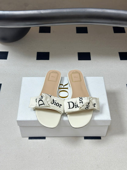 Dior 2026  J'Adior Classic Logo Webbing Bow Flat Sandals Fabric Leather 846993