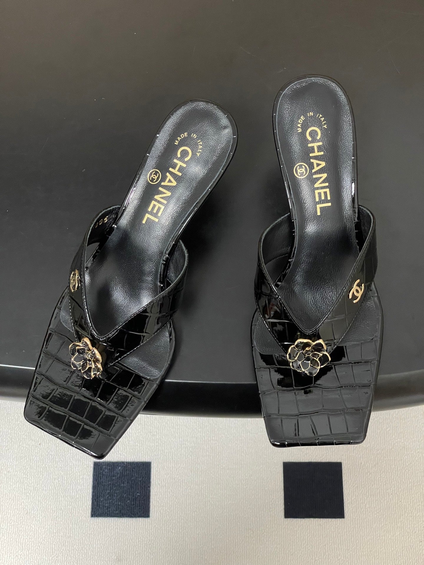 Chanel 2026 Camellia Flip-Flops High-Heeled Cowhide Sheepskin 834726
