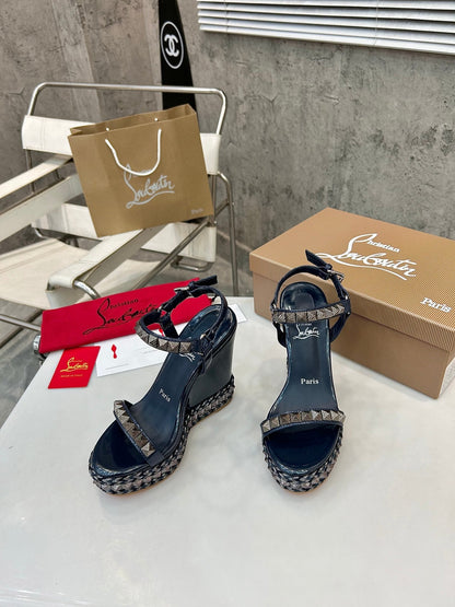 Christian Louboutin 2026 Nappa Mica Pyraclou 110 Wedge Sandals Leather 784235