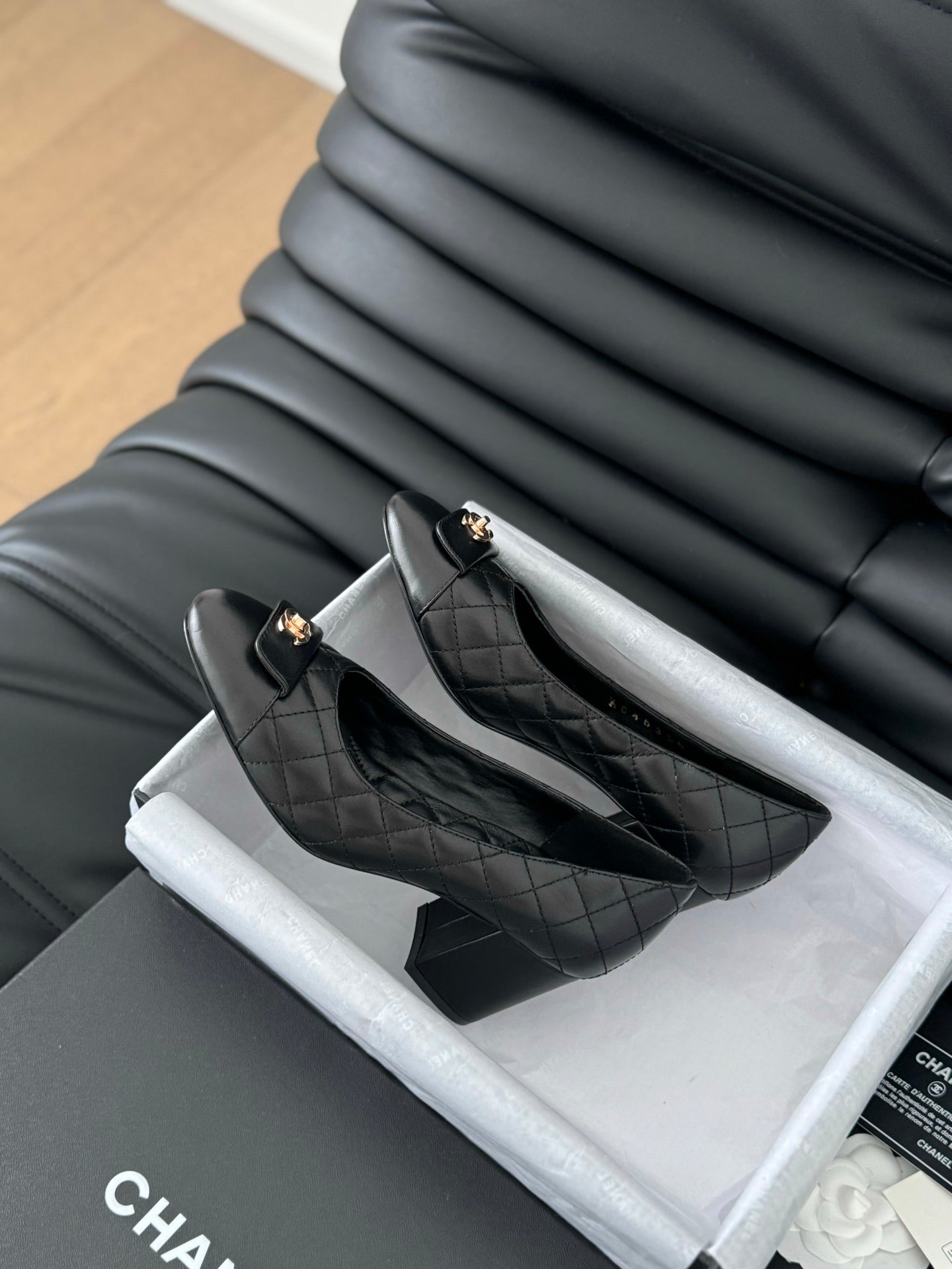 Chanel High Heel Pump 70mm Black Quilted Leather 825283
