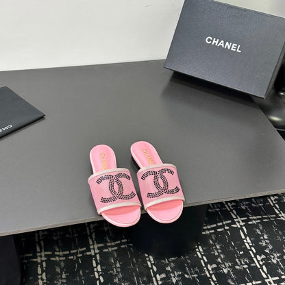 CC 2026 Slippers Pink Black Mesh Sheepskin 668147