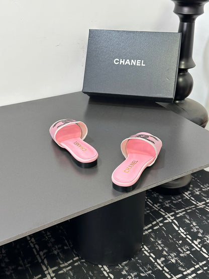 CC 2026 Slippers Pink Black Mesh Sheepskin 668147