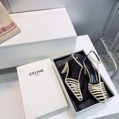 Celine 26 Cage Heeled Sandals 65mm Sheepskin 741768