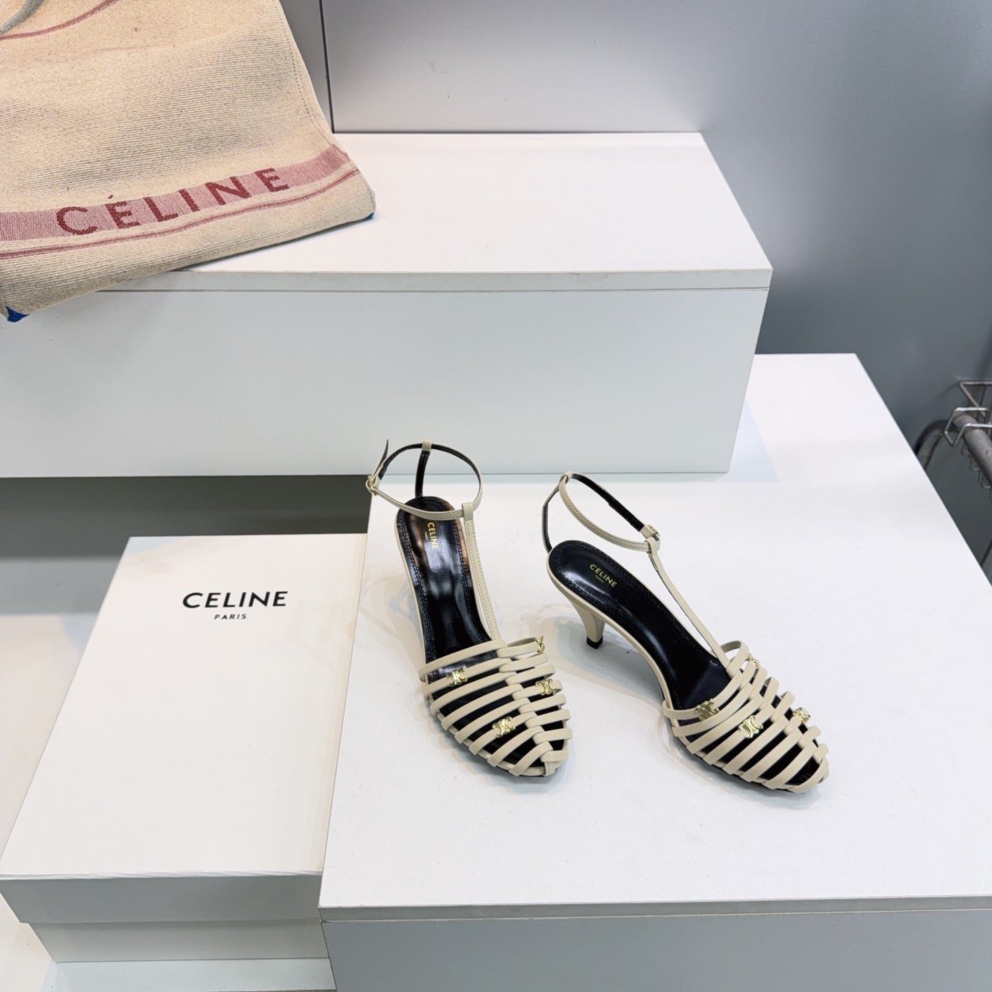 Celine 26 Cage Heeled Sandals 65mm Sheepskin 741768