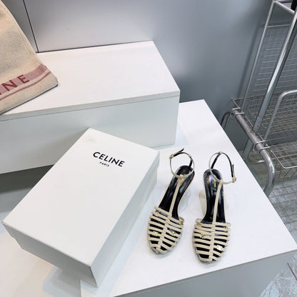 Celine 26 Cage Heeled Sandals 65mm Sheepskin 741768
