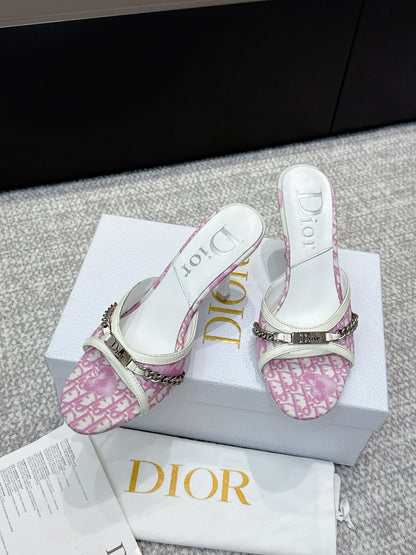 CD 26s High Heels Sandals 85 White Pink Fabric Cowhide 661471