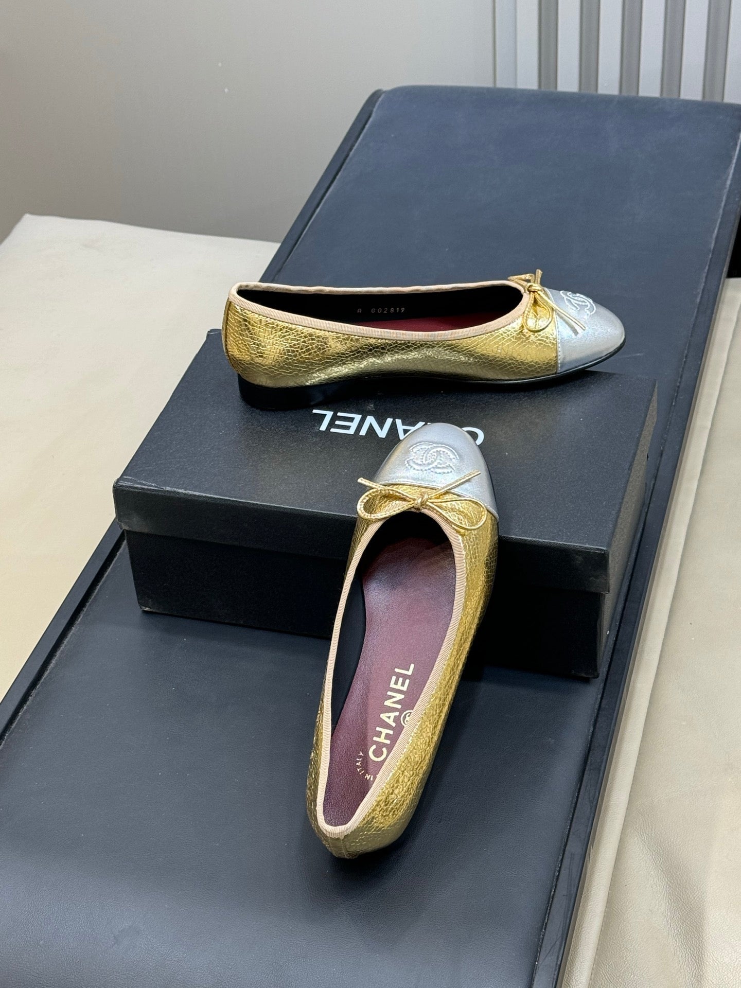 Chanel 2026 Ballet Flat Gold Silver Leather