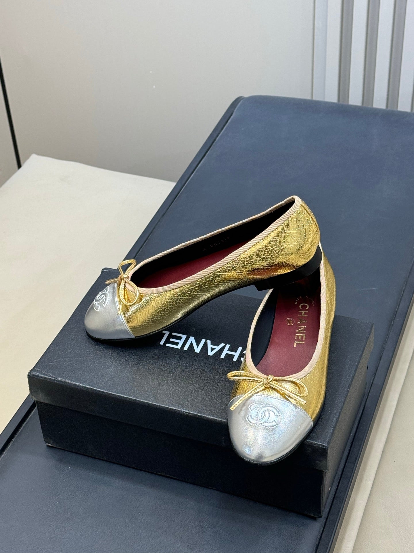 Chanel 2026 Ballet Flat Gold Silver Leather
