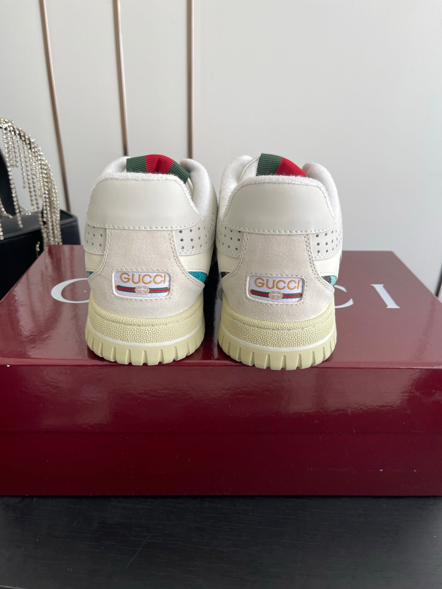 GG 26 Couple Sneakers White Gray Blue Cowhide 631674
