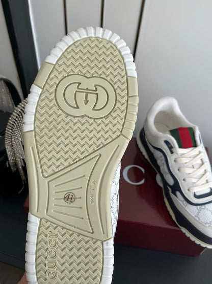 GG 26 Couple Sneakers White Navy  Blue Cowhide 631675