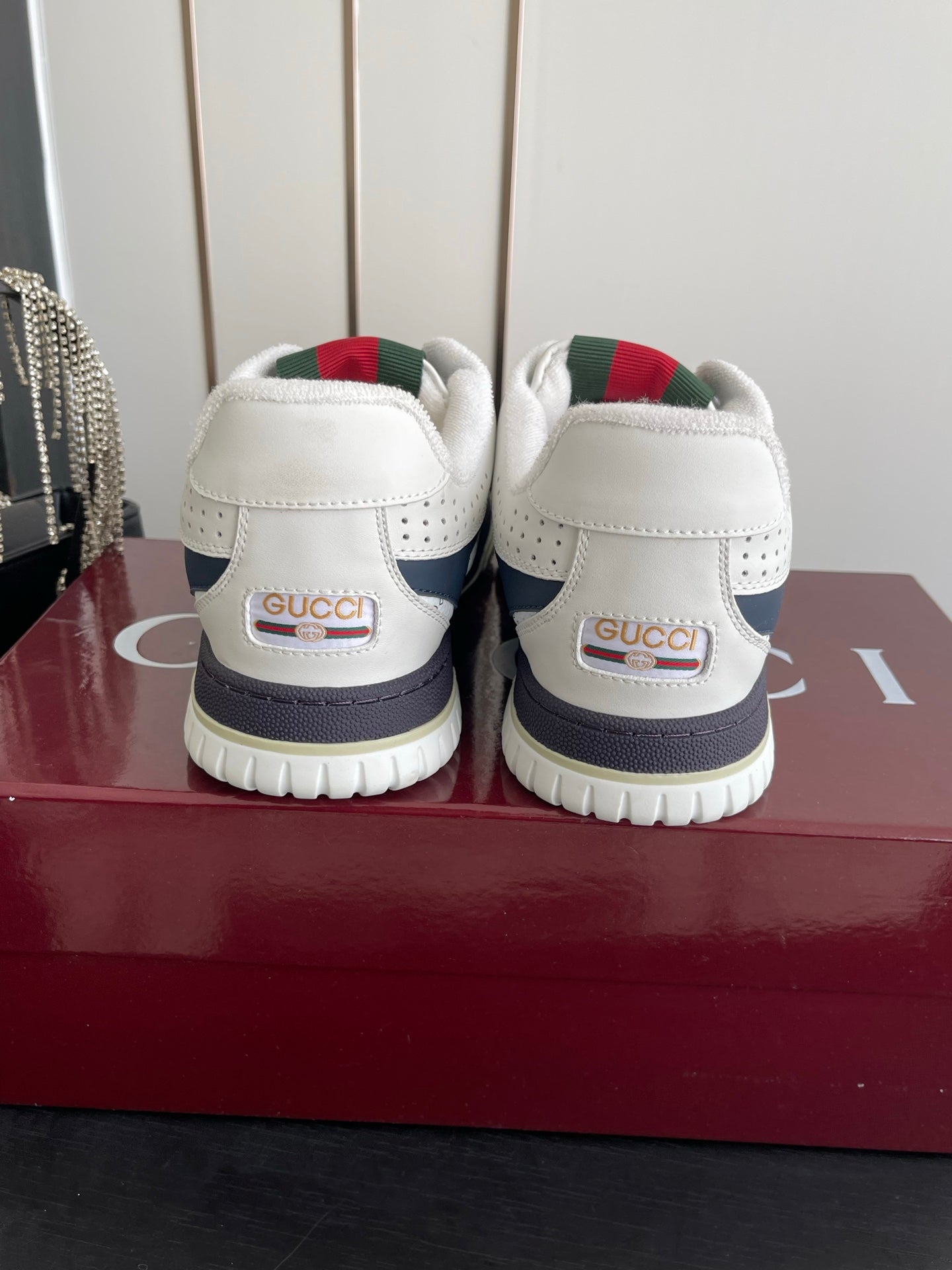 GG 26 Couple Sneakers White Navy  Blue Cowhide 631675