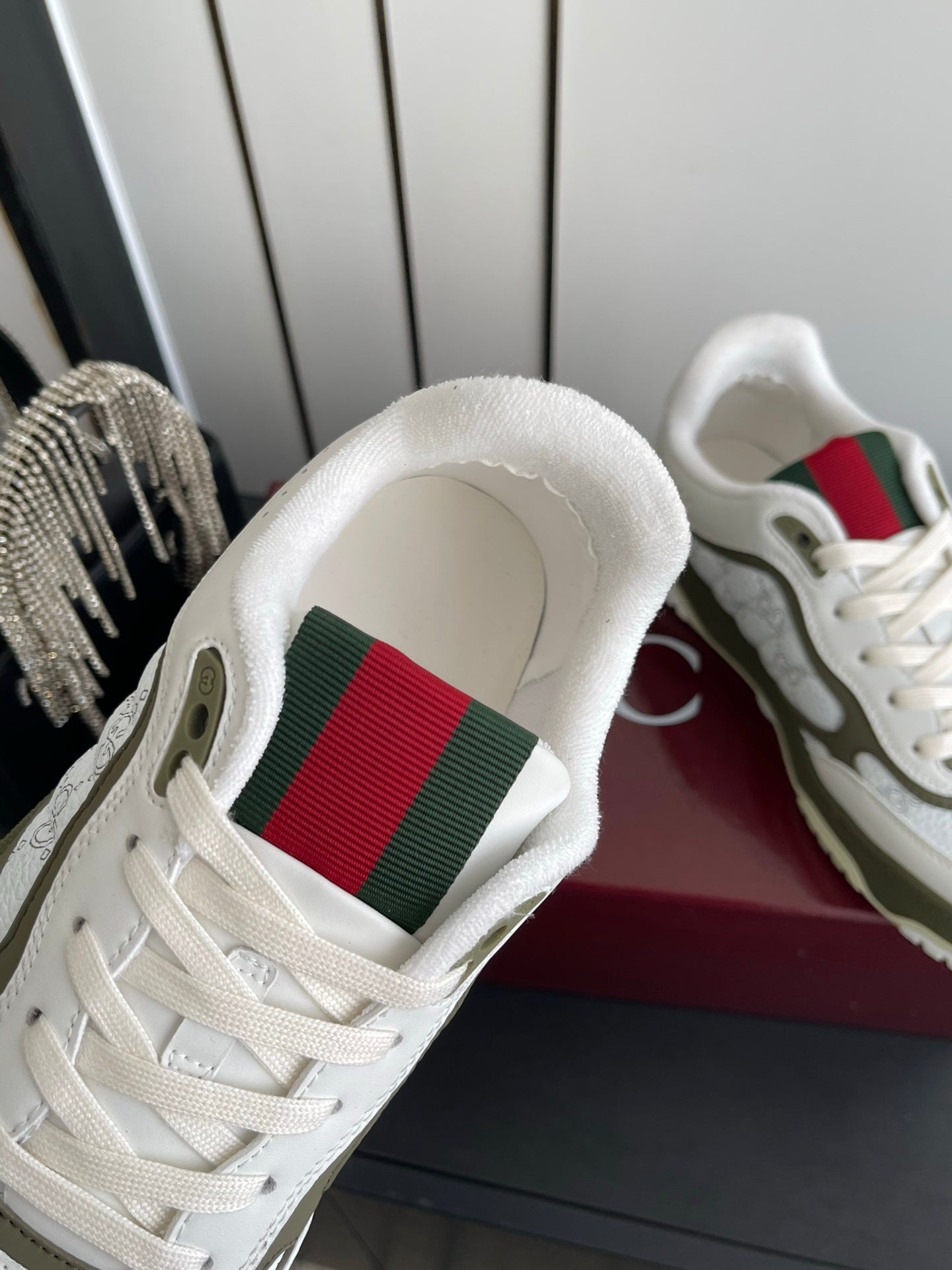 GG 26 Couple Sneakers White Olive Green Cowhide 631677