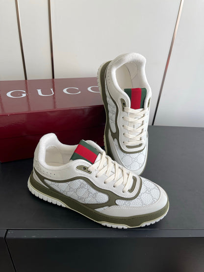 GG 26 Couple Sneakers White Olive Green Cowhide 631677