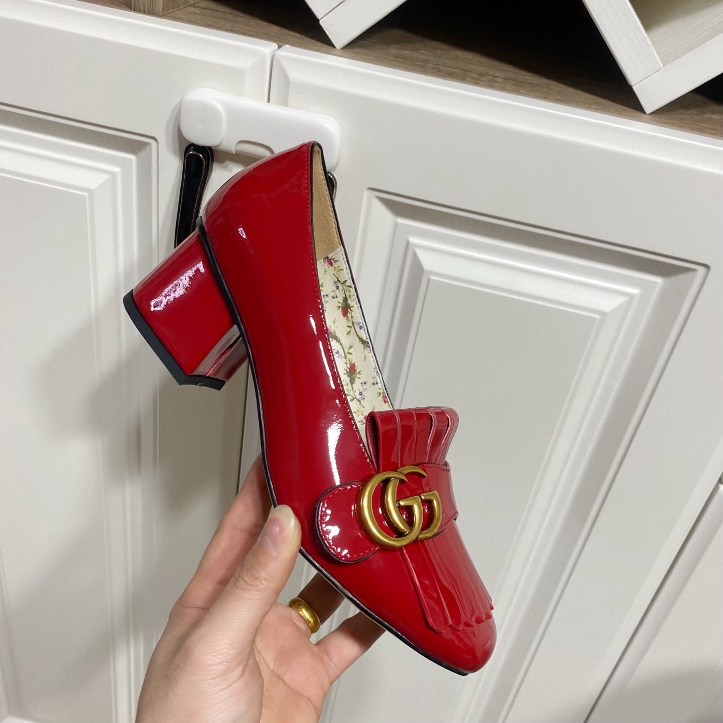 GG 26SS Chunky Heel Pump 50 Red Patent Leather 640556