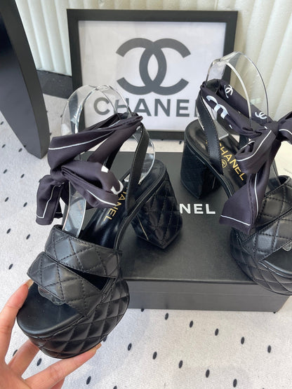 CC 26s Platform Sandals 75 Black Sheepskin 650087