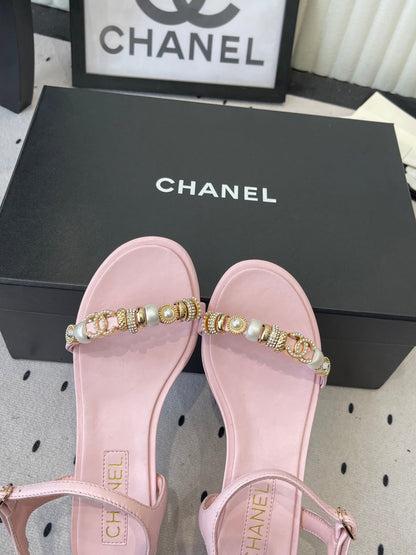 CC 26s Sandals 35 Light Pink Sheepskin Pearls 650101