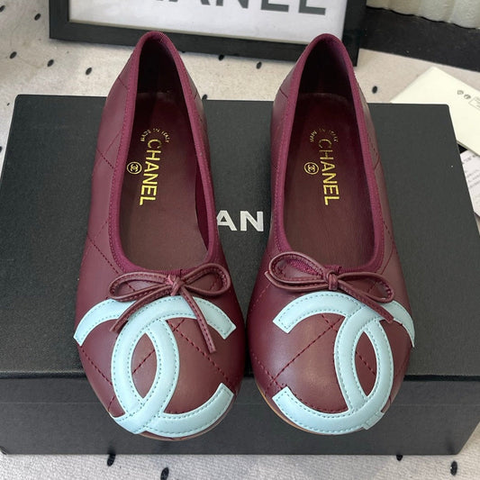 Chanel Cambon Ballet Flat Burgundy Blue Sheepskin 415674