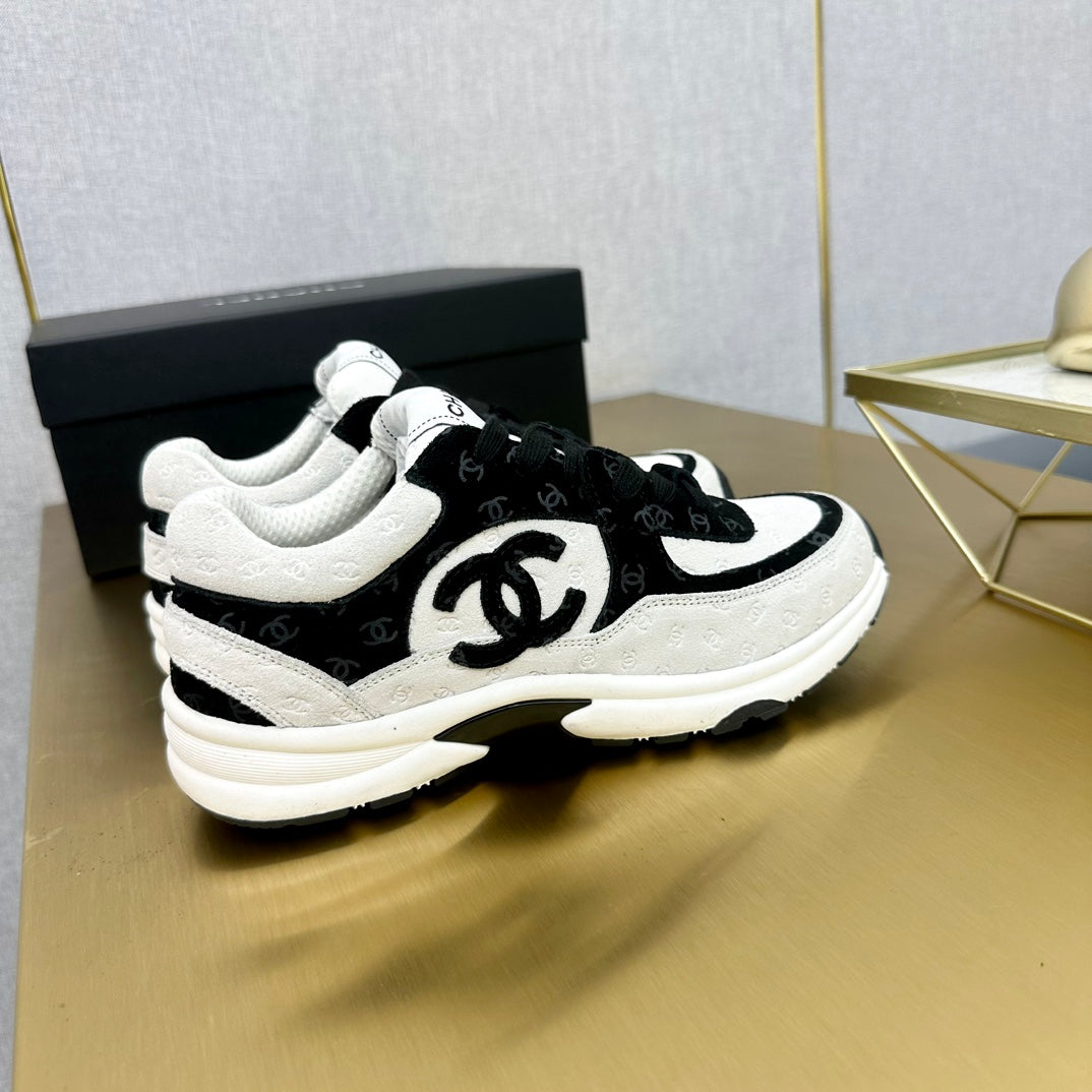 CC 2026 Casual Sneakers White Black Monogram Suede 668048