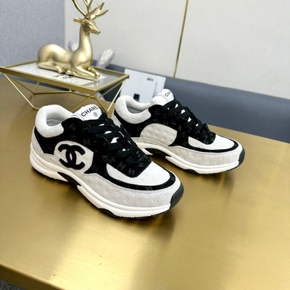 CC 2026 Casual Sneakers White Black Monogram Suede 668048
