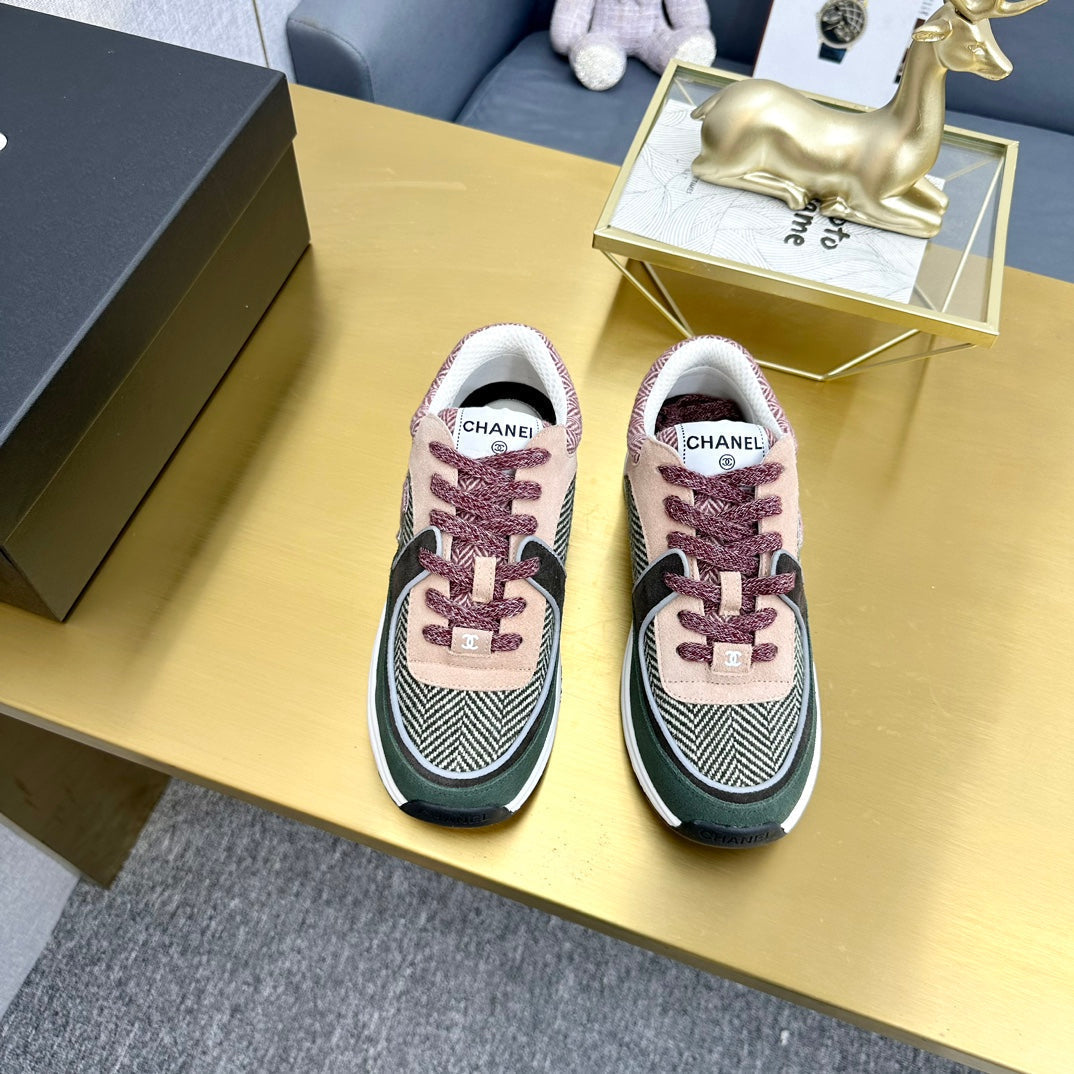 CC 2026 Casual Sneakers Dark Green Beige Suede Canvas 668052