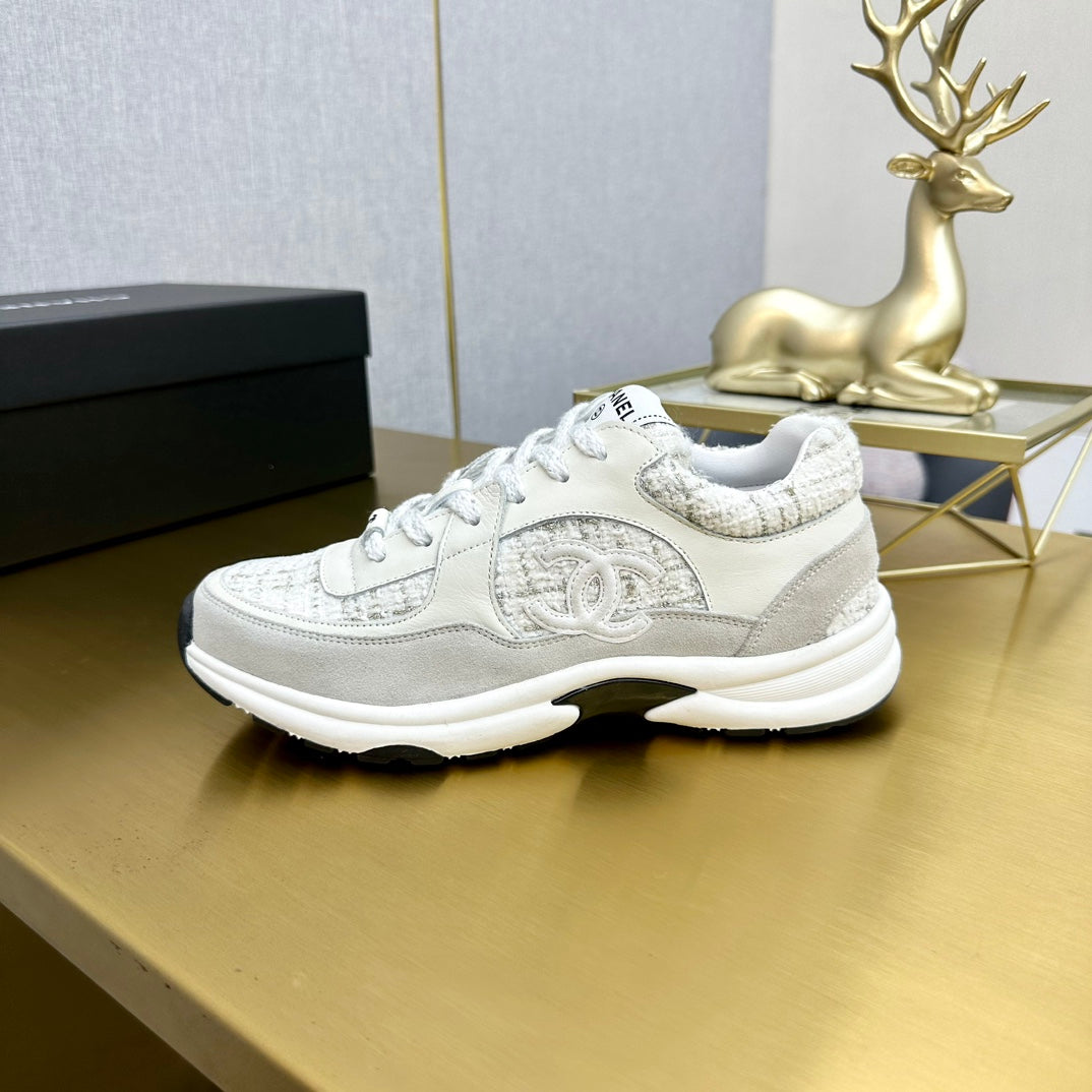 CC 2026 Casual Sneakers White Gray Suede Tweed 668057