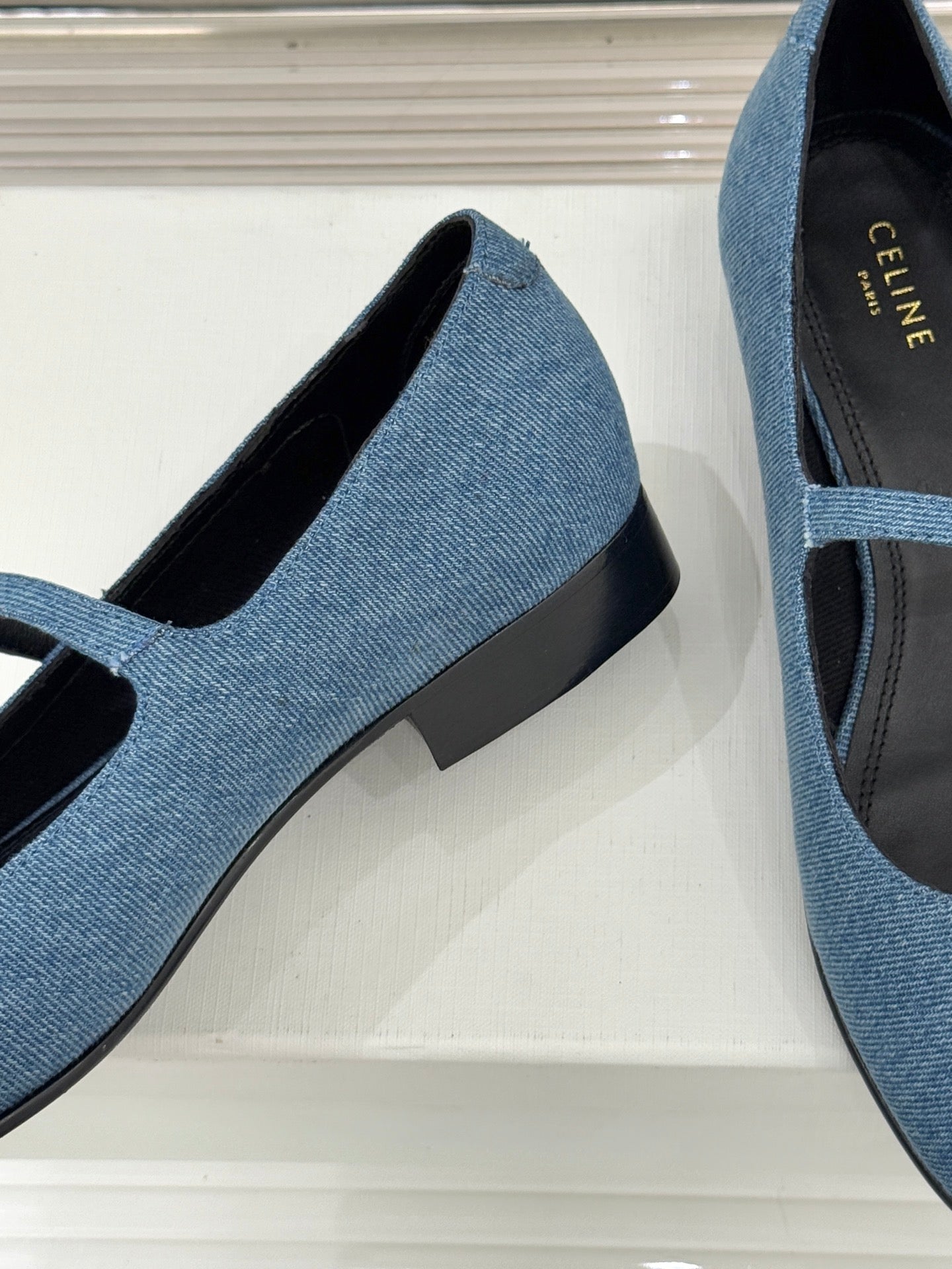 Celine 26 Mary-Jane Ballet Flats Fabric Leather 755871