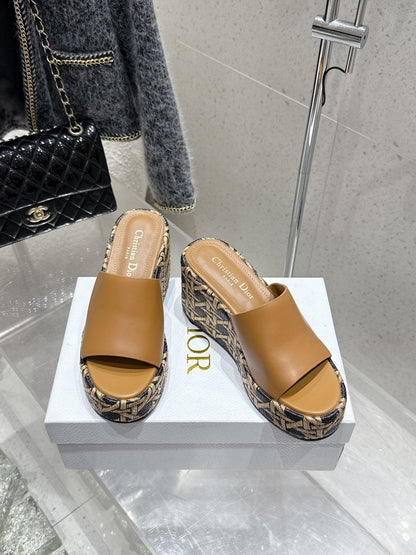 CD 26s Platform Sandal 65 Brown Monogram Leather 636352