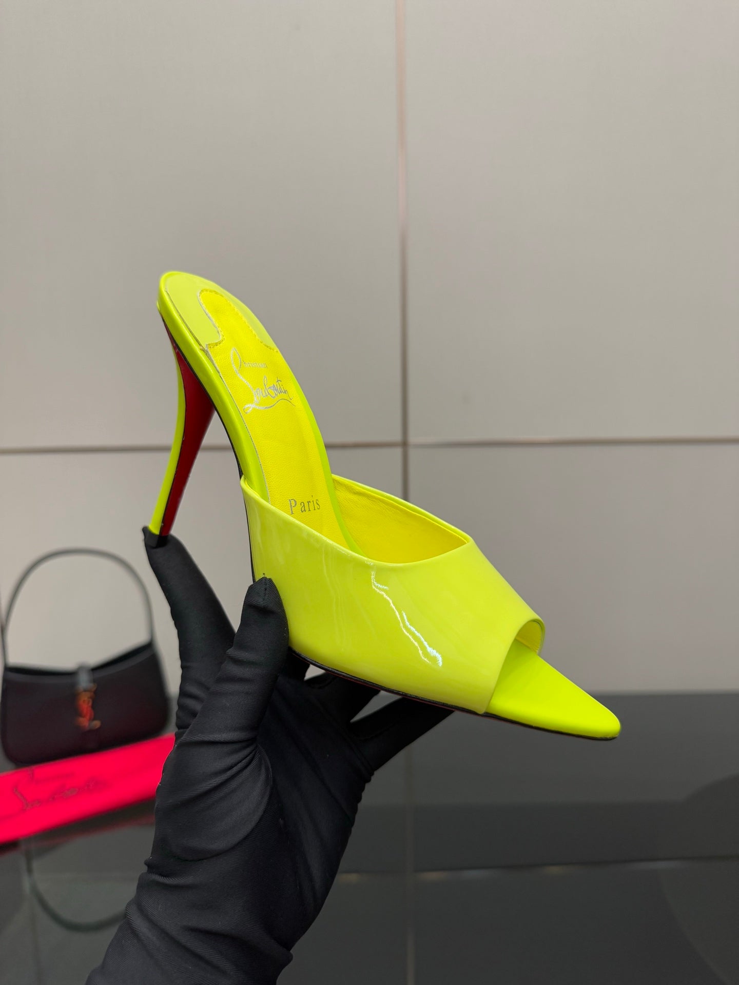 CL 26SS High Heel Sandals 100 Neon Yellow Patent Leather 532170