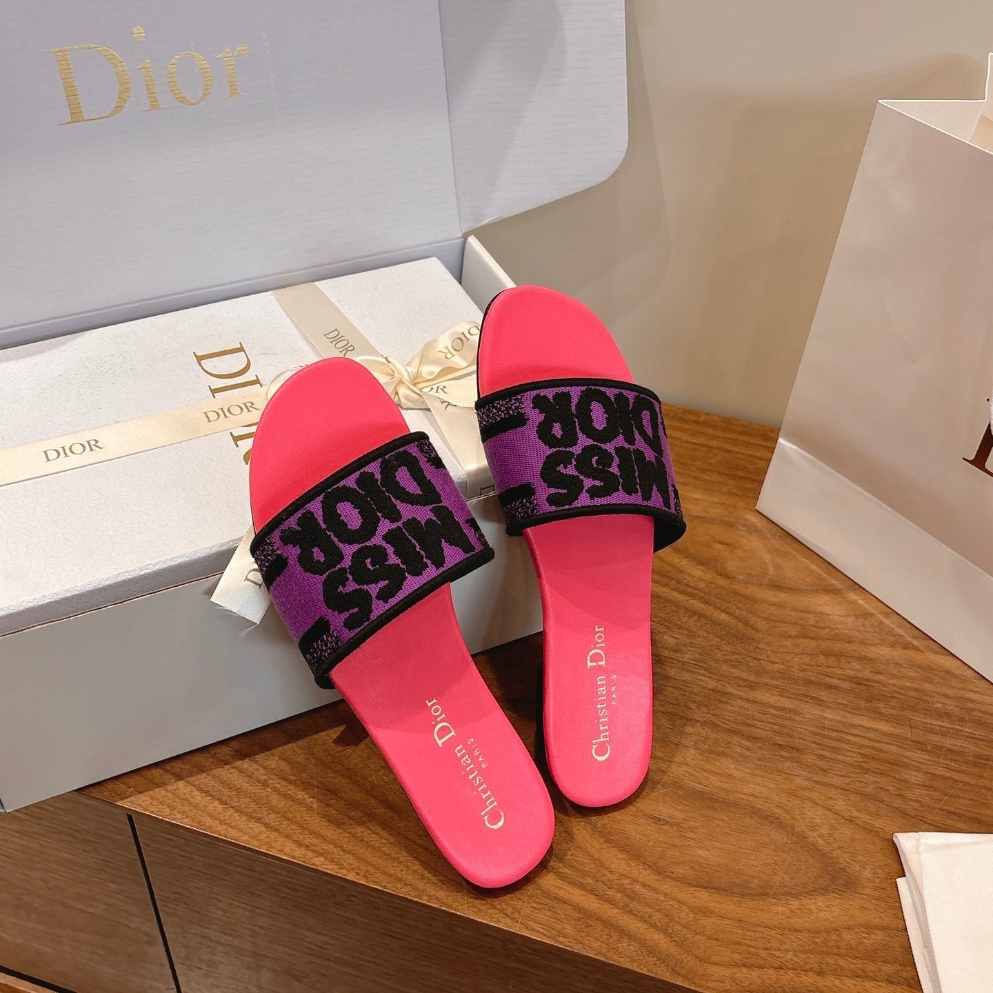 CD 26 Flat Sandals Pink Purple Canvas Cowhide 685062