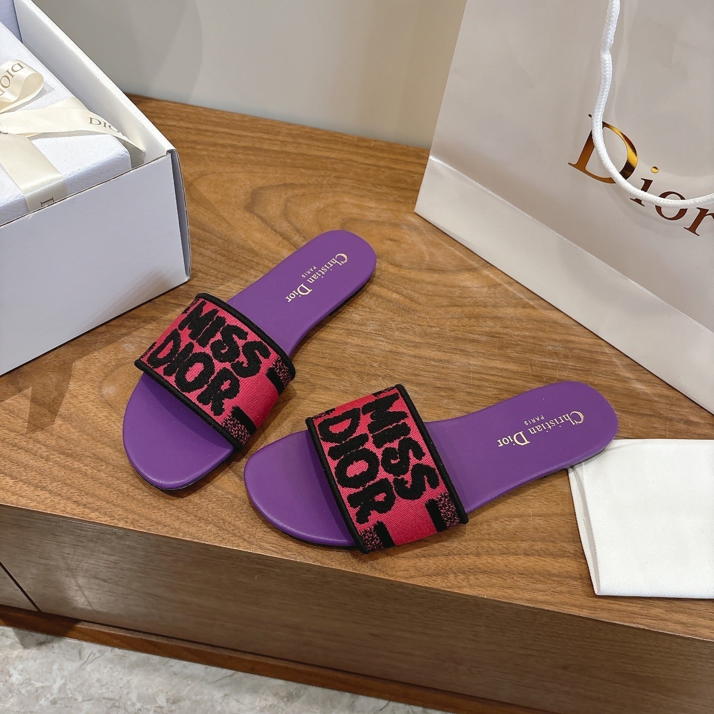 CD 26 Flat Sandals Purple Pink Canvas Cowhide 685063