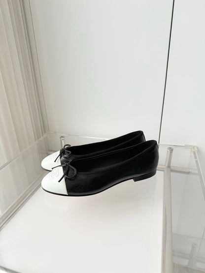 Chanel 2026 Ballet Flat Black White Leather 697396