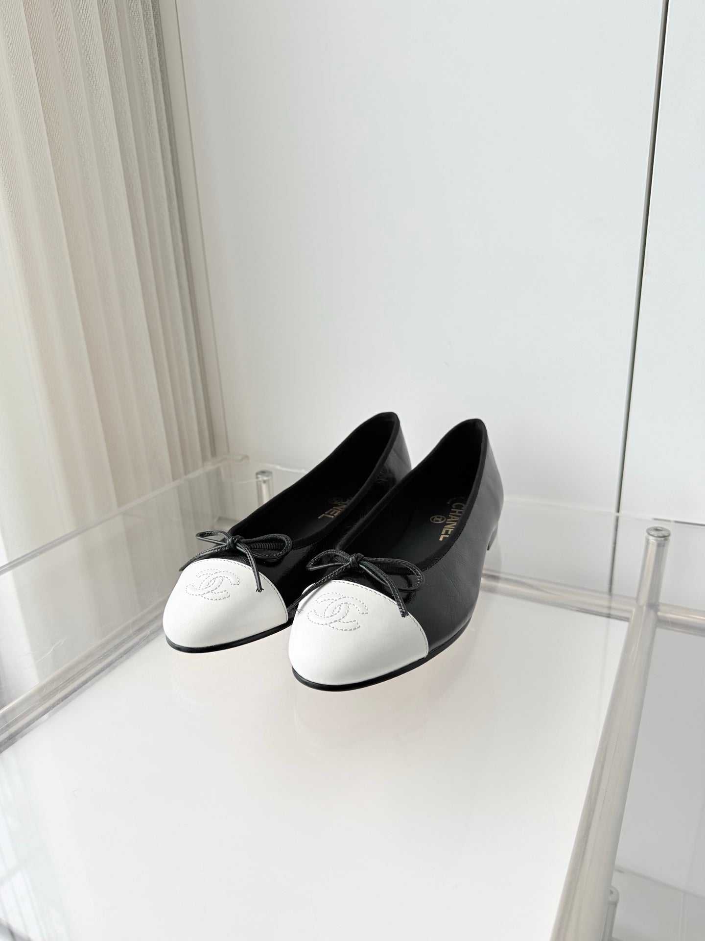 Chanel 2026 Ballet Flat Black White Leather 697396