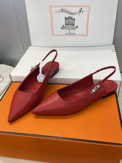 HM 26ss Slingback Flat Red Calfskin 607274