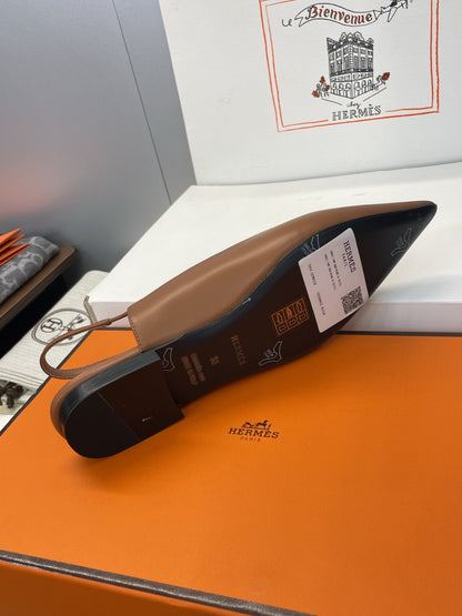 HM 26ss Slingback Flat Brown Calfskin 607275