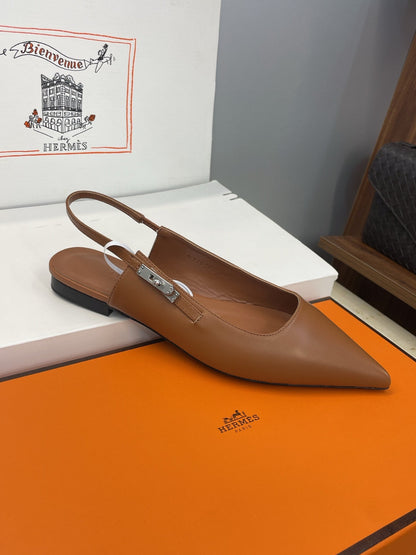 HM 26ss Slingback Flat Brown Calfskin 607275