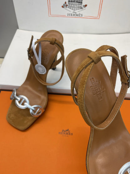 HM 26ss Pig-Nose Sandals 105 Tan Brown Suede Leather 607085