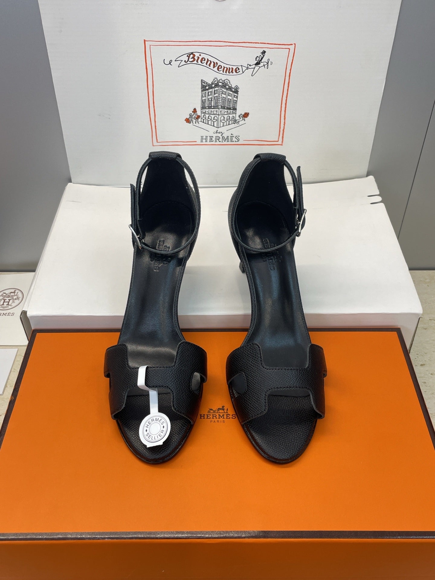 HM 26ss High Heel Sandals 70 Black Cowhide 607119