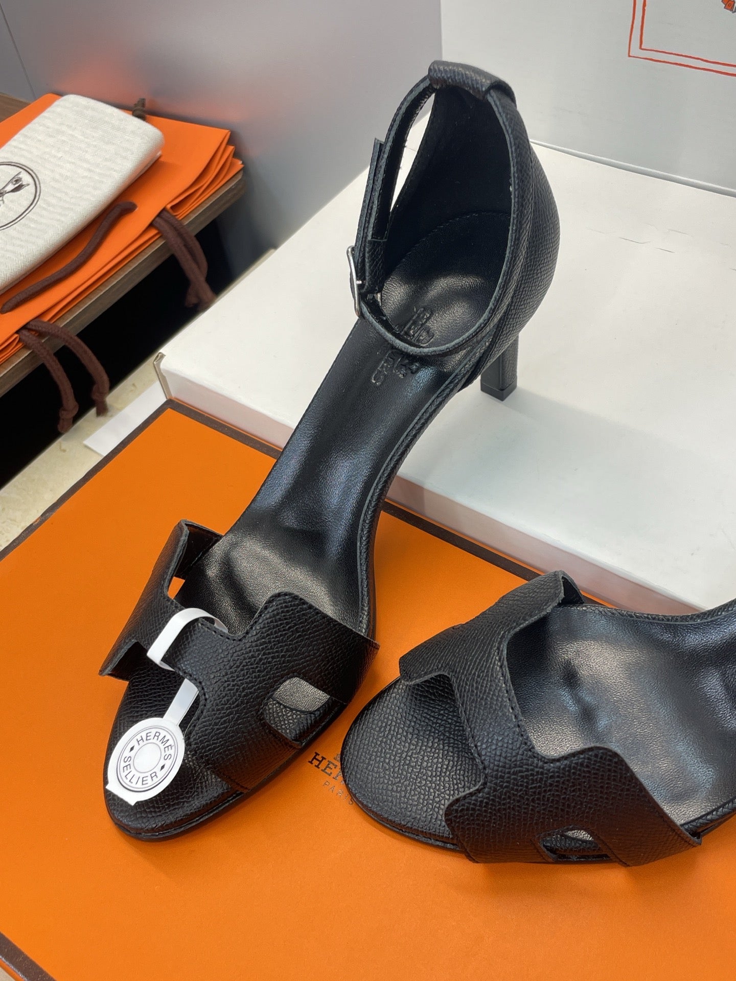 HM 26ss High Heel Sandals 70 Black Cowhide 607119