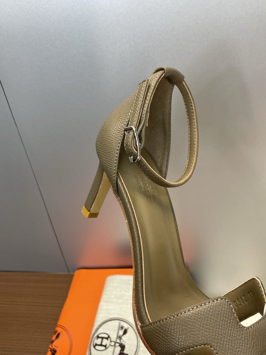 HM 26ss High Heel Sandals 70 Olive Green Cowhide 607123