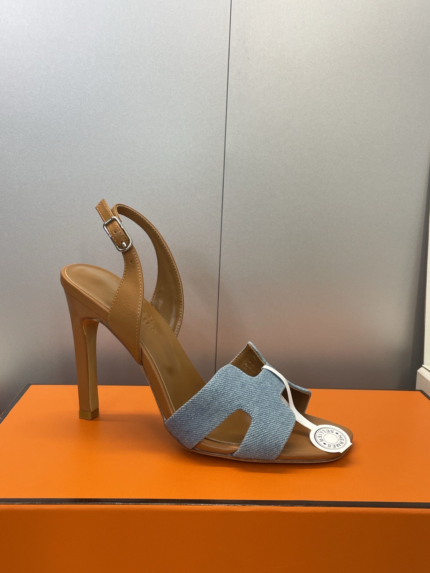 HM 26ss High Heel Sandals 105 Brown Blue Denim Cowhide 607147