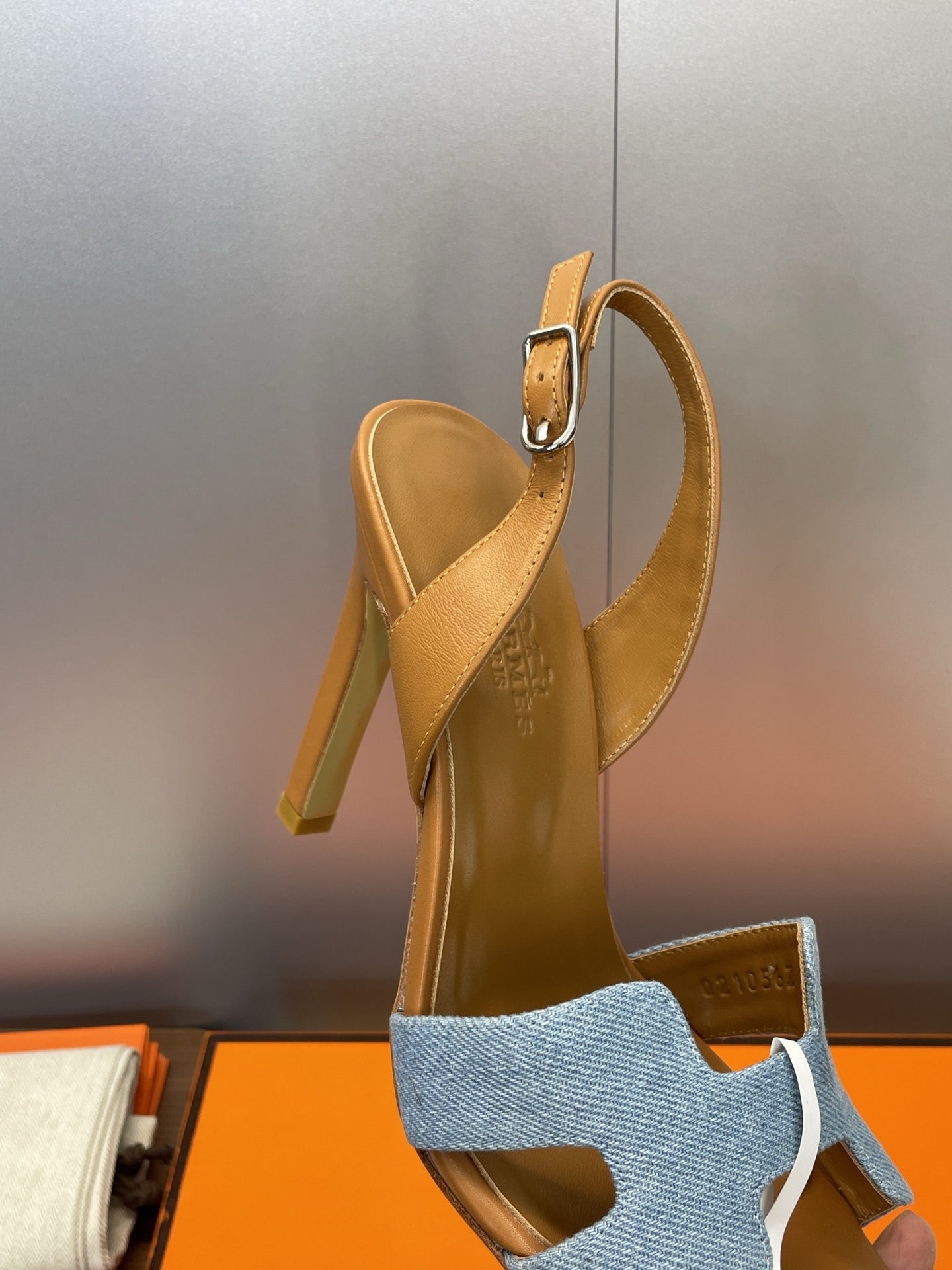 HM 26ss High Heel Sandals 105 Brown Blue Denim Cowhide 607147