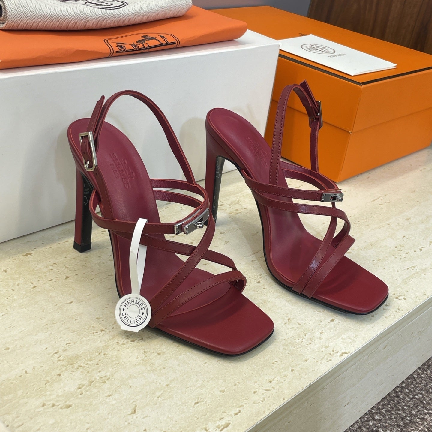 HM 26ss Kelly Silver Buckle Sandals Calfskin