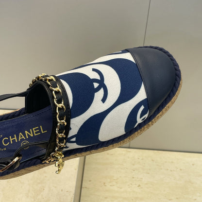 CC 26 Slingback Espadrilles Navy Blue Sheepskin Canvas 607463