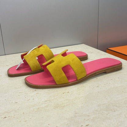 HM 26ss  Oran Sandals Pink Yellow Suede Cowhide 607207