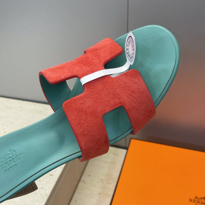 HM 26ss  Oran Sandals 45 Turquoise Red Suede Cowhide 607212