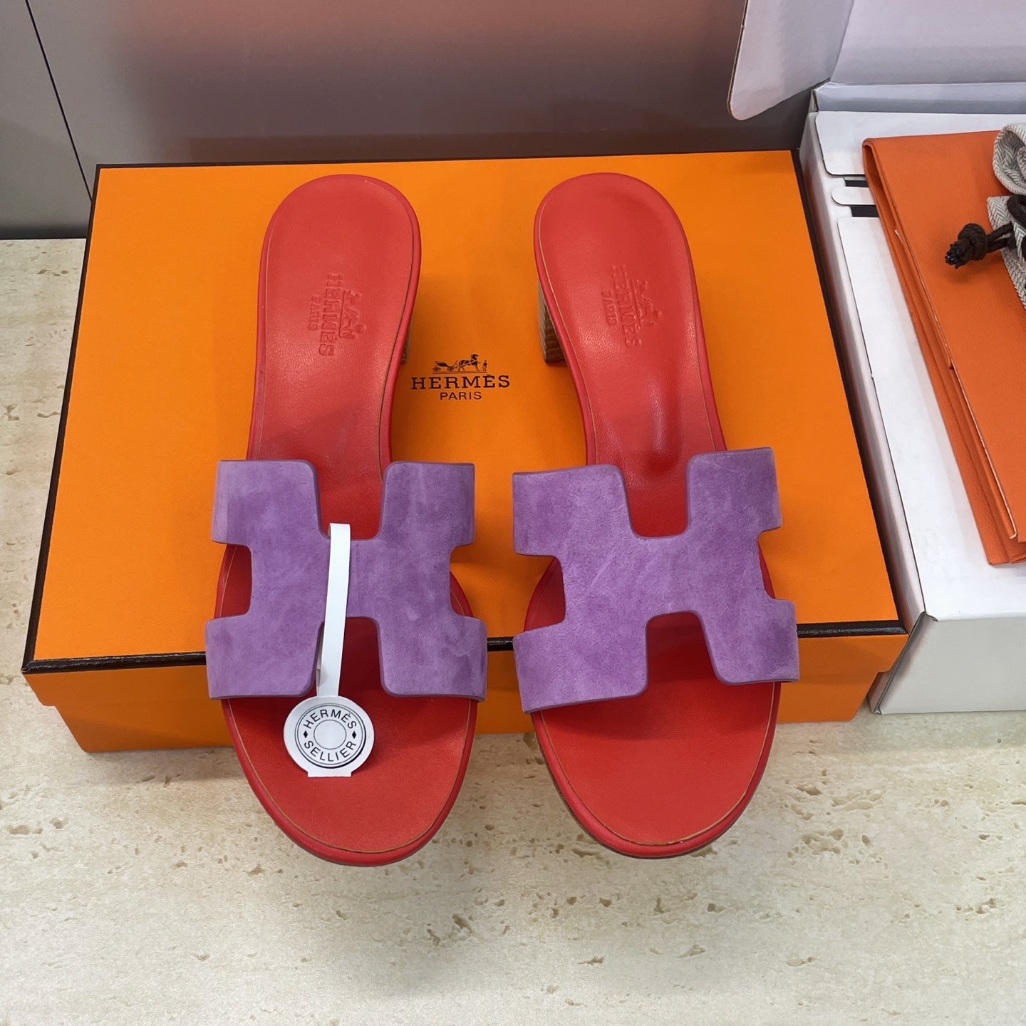 HM 26ss  Oran Sandals 45 Red Purple Suede Cowhide 607214