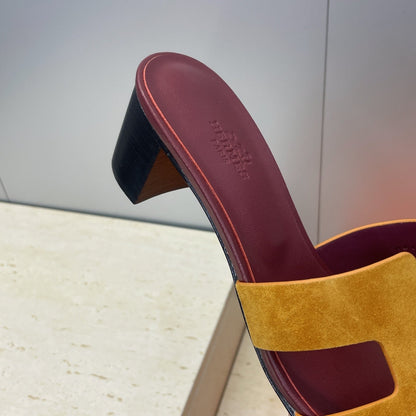 HM 26ss  Oran Sandals 45 Burgundy Yellow Suede Cowhide 607215