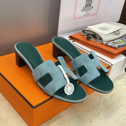 HM 26ss  Oran Sandals 45 Blue Fresh Green Suede Cowhide 607220